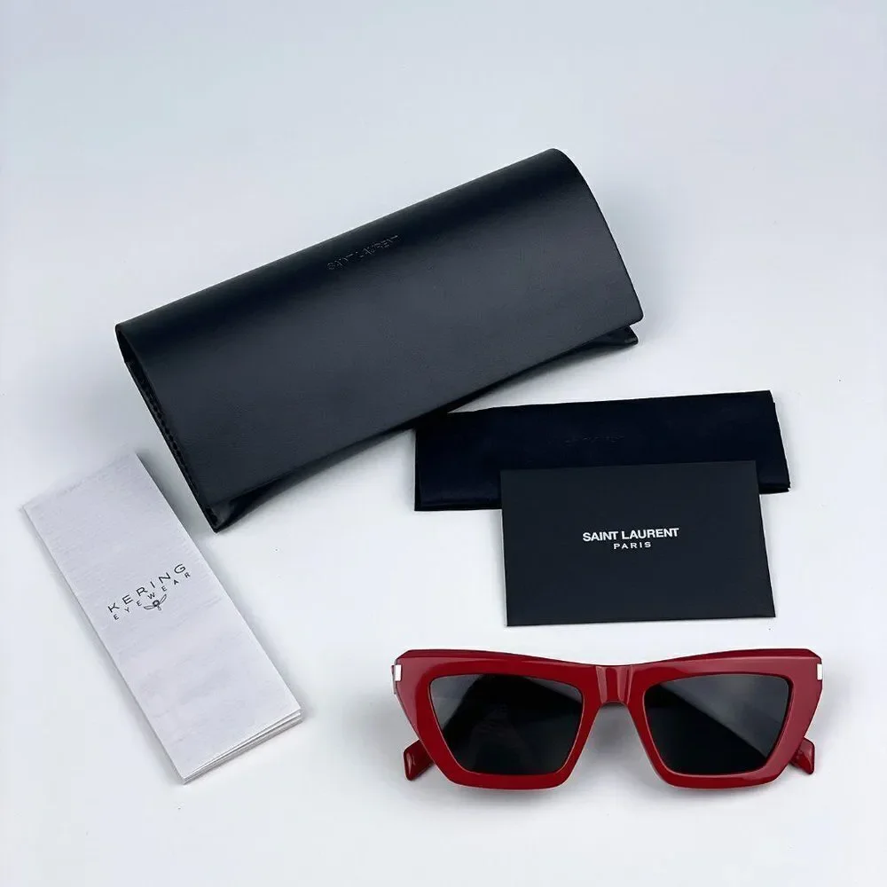 NEW Saint Laurent SL467 003 Red Grey Cat Eye Women Sunglasses